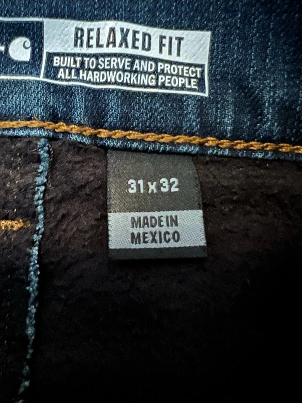 Carhartt Men's Straight Cut Relaxed Fit Jeans - Dark Indigo - Lined 31 x 32